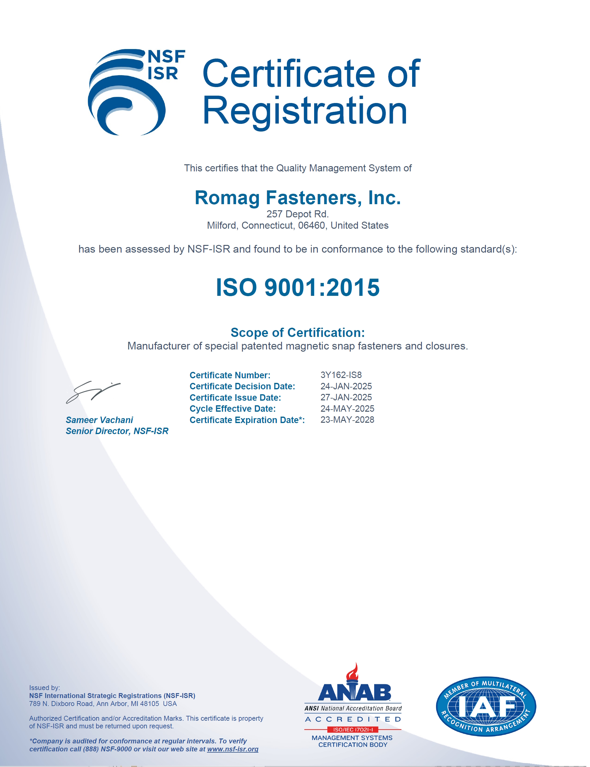 ROMAG ISO Certification