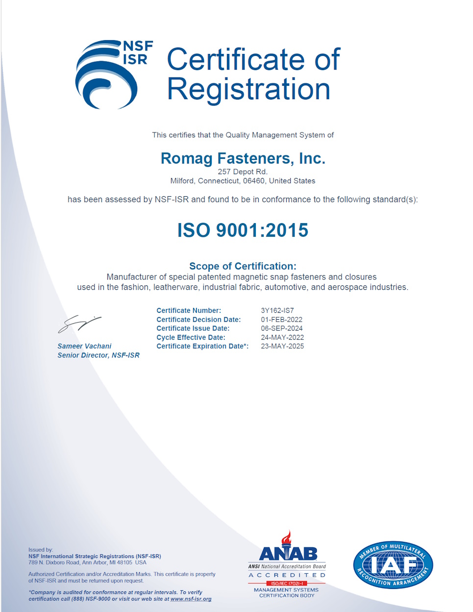 ROMAG ISO Certification